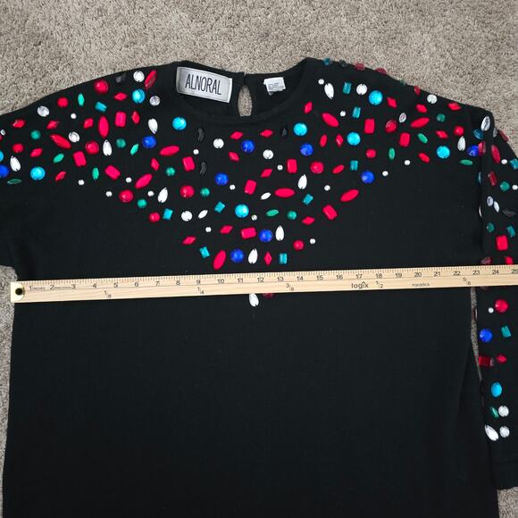 ALNORAL Plus 2X Wool Gemstone Embellished Sweater Black Whimsigoth Holiday Glam - Picture 7 of 11